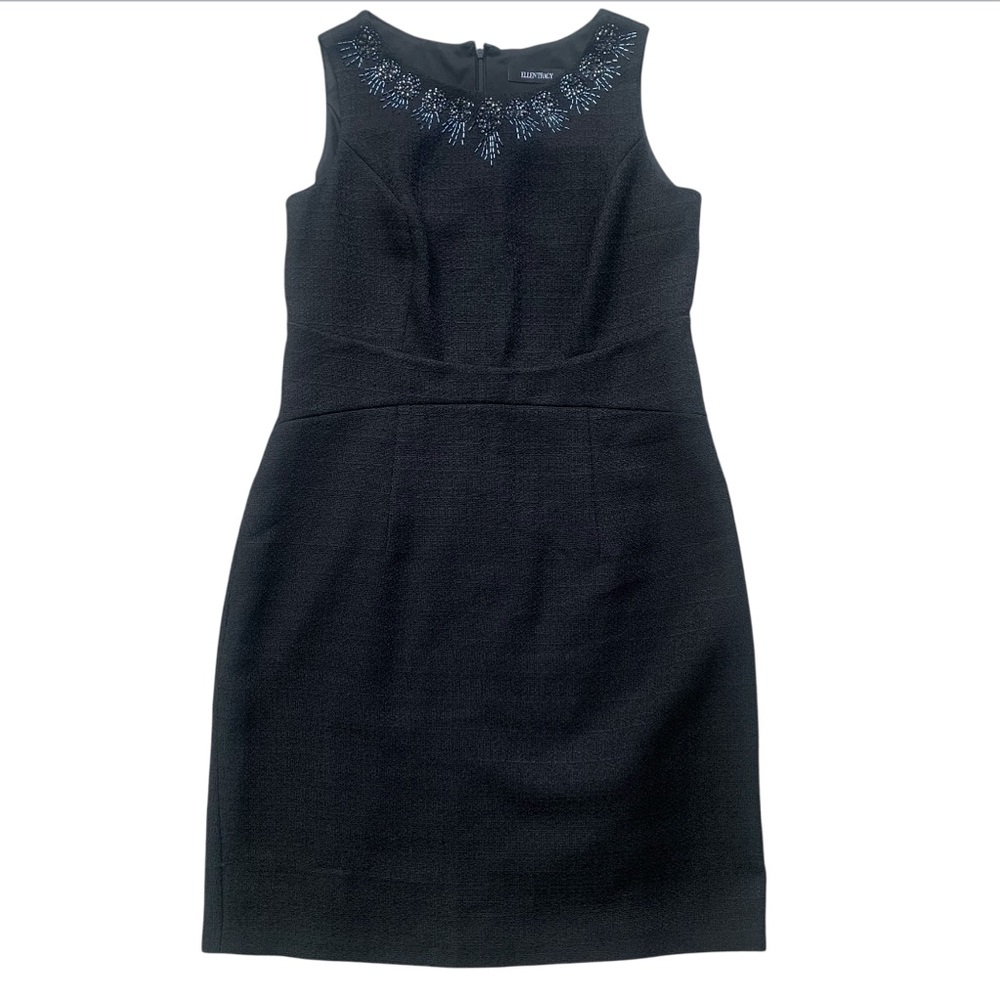 Ellen Tracy Black Dress Sleeveless Textured Beaded Neckline Women's Size 10